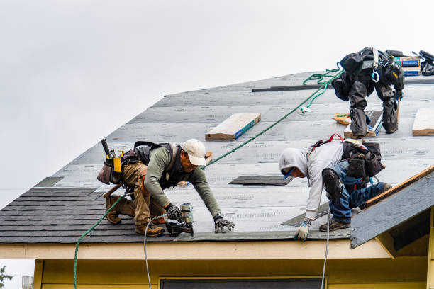 Professional Gutter Installation technician working in South Gardiner, ME